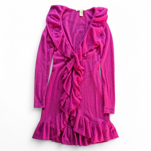 Diane von Furstenberg Lidia Cashmere Dress β Bright Coquette Ruffle Midi Sz M - Picture 2 of 15